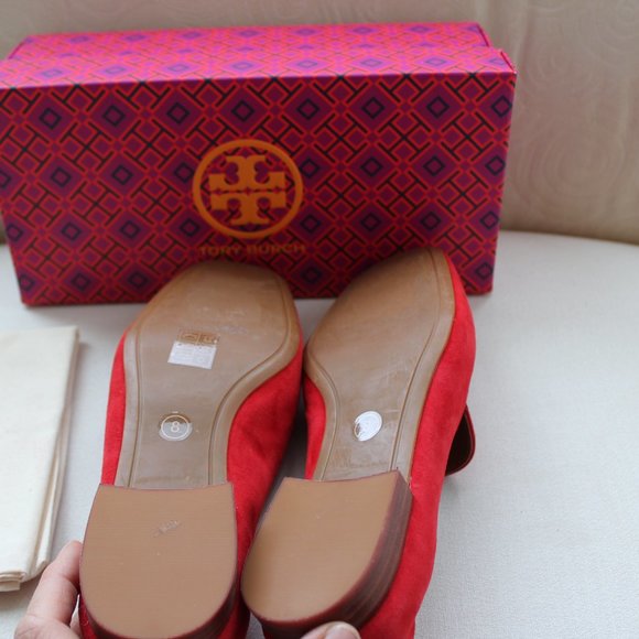 Tory Burch Red Suede Loafers - Picture 6 of 7